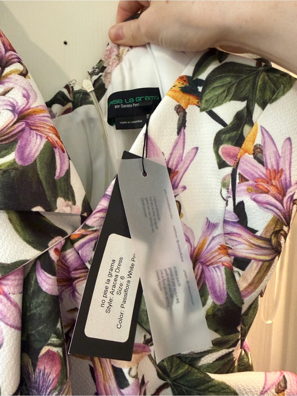 Floral One-Shoulder Maxi Dress - White with Pink & Green - Picture 4 of 6